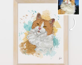Custom Digital Pet Portrait, Custom Cat Painting From Photo, Custom Pet Watercolor Illustration, Cat Memorial Gift, Cat Loss Gift