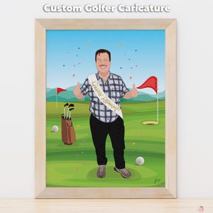 Custom Digital Golfer Caricature Portrait - Personalized Retirement Gift for Golf Lovers image 1
