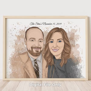 First Anniversary Gift for Husband and Wife, Custom Cartoon Watercolor Couple Portrait From Photo, Personalized Paper Anniversary Art image 3
