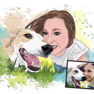 Custom Pet and Owner Portrait Commission, Pet and Human Portrait, Owner and Dog Portrait Painting, Custom Illustration Watercolor Painting
