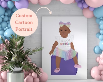 Custom cartoon portrait from photo for your kids birthday party, Custom digital illustration to use for your birthday decor (Digital Files)