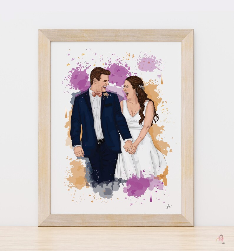 First Anniversary Gift for Husband and Wife, Custom Cartoon Watercolor Couple Portrait From Photo, Personalized Paper Anniversary Art image 11