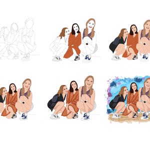 Retrato personalizado de mejores amigos, caricatura de acuarela/ilustración de amistad personalizada, regalo para cumpleaños de mejor amigo/regalo para mejor amiga imagen 4