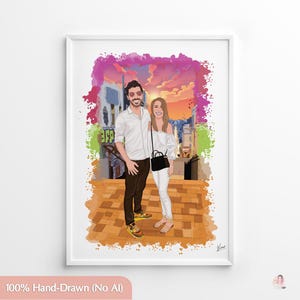 Custom Portrait Illustration, Couple Portrait From Photo, Anniversary Gift For Him, Birthday Gift For Her, Personalized Wedding Gifts