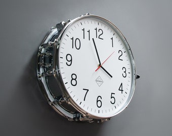 Snare Drum Clock Slim - Black on White