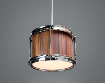 Drum Pendant Lamp 'Smith' - Wooden Drum Pendant Lamp Walnut