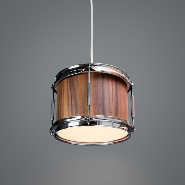 Lampe à suspension tambour 'Smith' - Lampe à suspension tambour en bois noyer