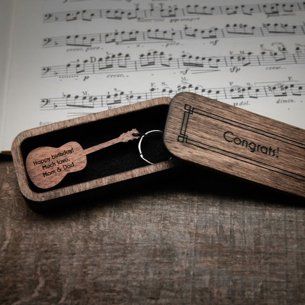 Personalized Guitar Keychain Walnut / Personalized Music Gift / Music gift