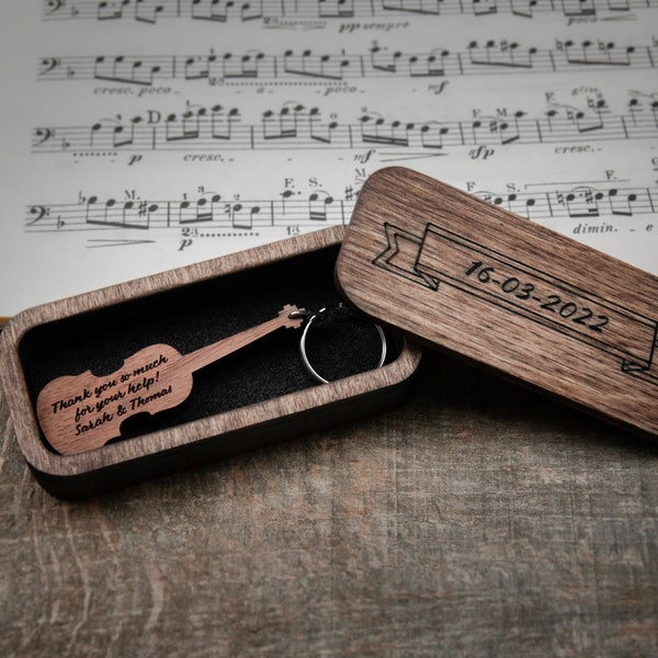Personalisierte Geigen Schlüsselanhänger Walnuss / Geige Geschenk / Personal Music Geschenk