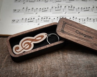 Personalized G-Clef Keychain/ Maple & Walnut  / Personalized Music Gift / Handmade