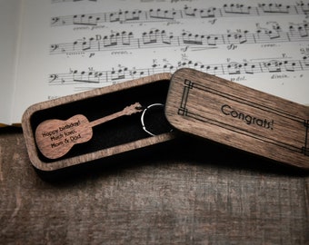 Personalized Guitar Keychain Walnut / Personalized Music Gift / Music gift