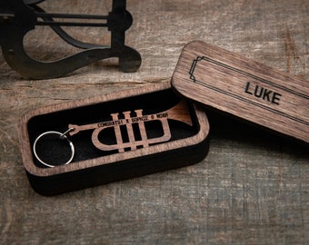 Personalized Trumpet Keychain Walnut / Personal Music gift