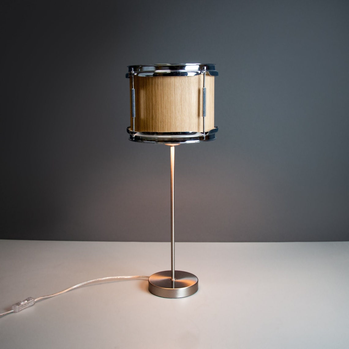 Wooden Drum Lamp 'rudd' Drum Table Lamp Oak Etsy
