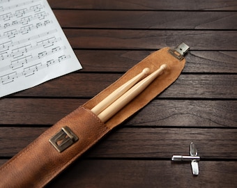 Funda de cuero para baquetas - Marrón claro - Regalo personalizado - Regalo para bateristas
