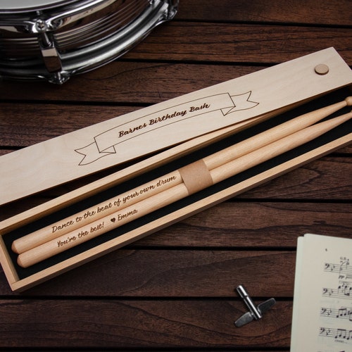 Personalized Drumsticks In Wooden Giftbox - Engraved Drumsticks -  Drummer Gift