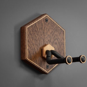 Wooden Guitar Wall Mount Hexagon - Dark Oak - Personalized Guitar Gift