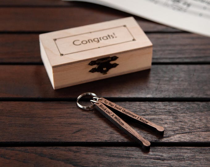 Personalized Drumstick Keychain Walnut /  Personalized Drum Keychain / Music gift