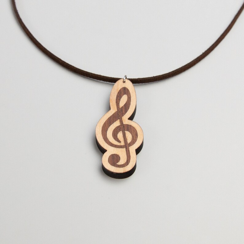 Personalized G-Clef Necklace Maple /& Walnut Personalized Music Gift Music Gift