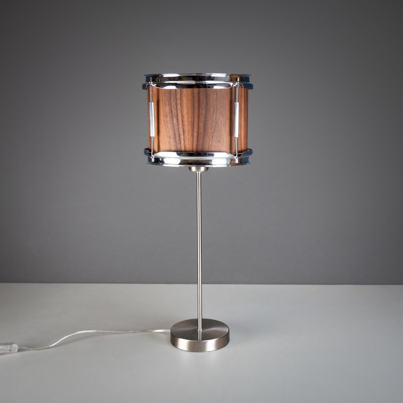 Wooden Drum Lamp 'rudd' Drum Table Lamp Walnut Etsy