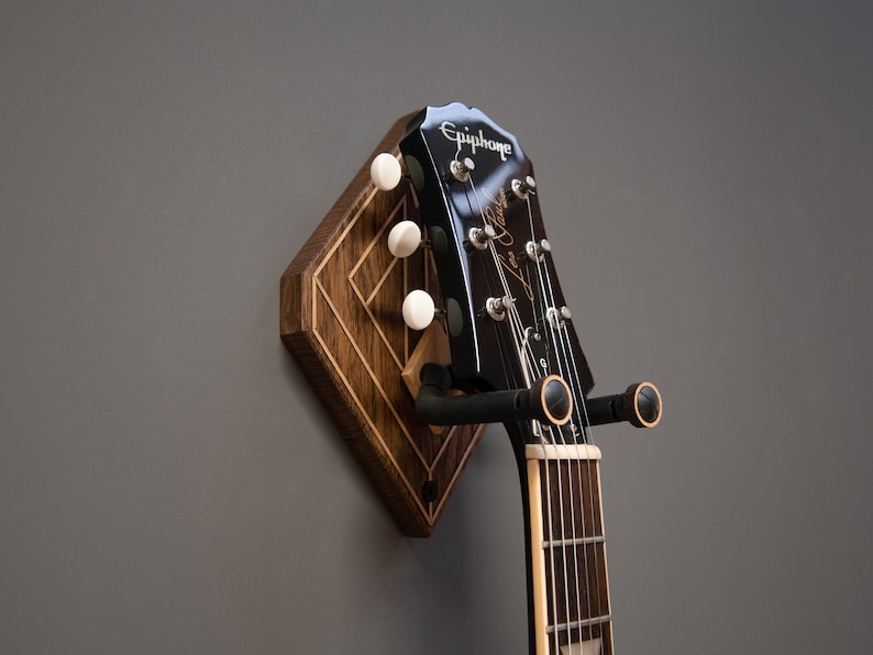 Wooden Guitar Wall Mount Oak Dark Optical Illusion image 2