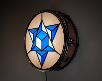 Stained Glass Drum Lamp | Geometric Design | Handcrafted Light