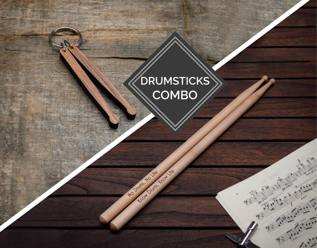 Drumsticks Combo Engraved Drumsticks & Wooden Drumstick Keychain / Personalized Gift / Drummer