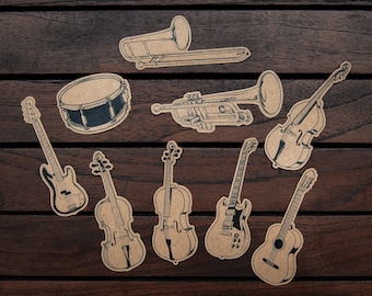 Paquete de pegatinas de instrumentos musicales - Papel 100% reciclado - Regalo musical