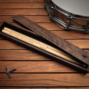 Personalized Drumsticks In Dark Wooden Giftbox - Engraved Drumsticks -  Drummer Gift