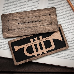 Trumpet Bookmark Oak / Personalized Trumpet Gift