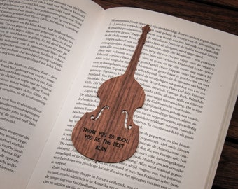 Double Bass Bookmark Walnut / Personalized Double Bass Gift