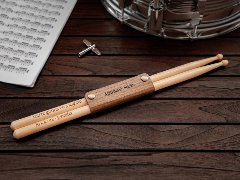 Engraved Drumsticks with Wooden Holder Personalized gift Drummer gift image 1