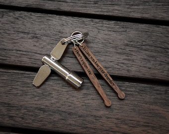 Drum Key with Personalized Drumstick Keychain Walnut / Personalized Drum Keychain / Music gift