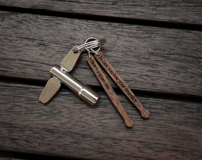 Drum Key with Personalized Drumstick Keychain Walnut / Personalized Drum Keychain / Music gift