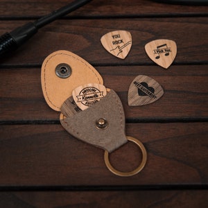 Engraved Wooden Guitar Picks Personalized Picks Guitar Gift Brown Pick Holder