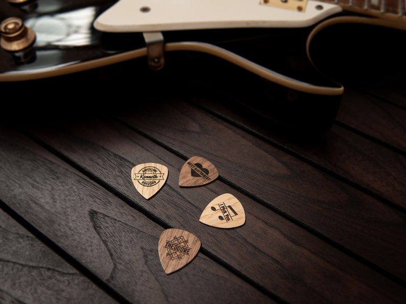 Engraved Wooden Guitar Picks Personalized Picks Guitar Gift Without Pick Holder