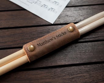 Personalized Leather Drumstick Holder - For 5A/5B Sticks - Drummer Gift