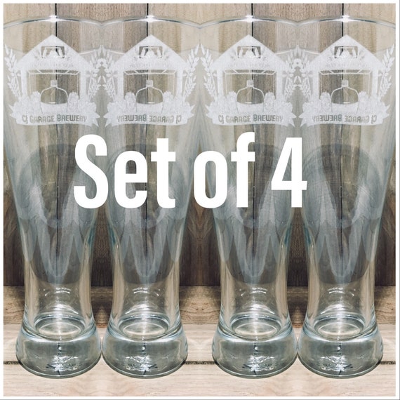 4 Personalized Pilsner Glasses Set Engraved Beer Custom Glass Etched Mug