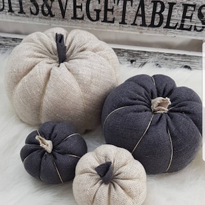 Kürbisse aus Leinen Stoff / Herbst Dekoration / 4x Kürbis beige + grau MIX