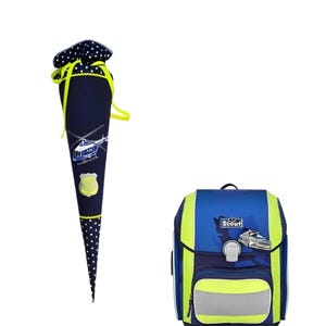 Mochila escolar de tela 70 cm / helicóptero de policía / amarillo neón / matrícula escolar / bolsa de azúcar