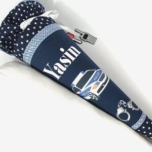 Cono escolar - coche de policía - cono de caramelo - 70 cm - cosido de tela - luego almohada