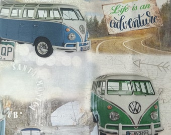 Kissen "Life is an Adventure"/ VW Bulli Bus/Canvas Stoff/ Handarbeit aus Deutschland/Camping/Weltenbummler/Zierkissen 40x40 cm / 10.3