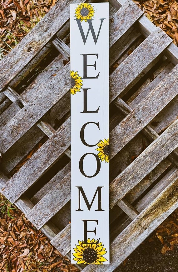 Welcome Porch Leaner Cedar Sign Sunflower Housewarming Gift Jute Twine