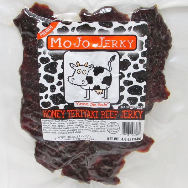 MoJo Jerky "Honey Teriyaki" Teriyaki with a Touch of Honey - 1/4 lb Bag Handcrafted Gourmet Thin-Cut Chewy Beef Meat Jerky USA