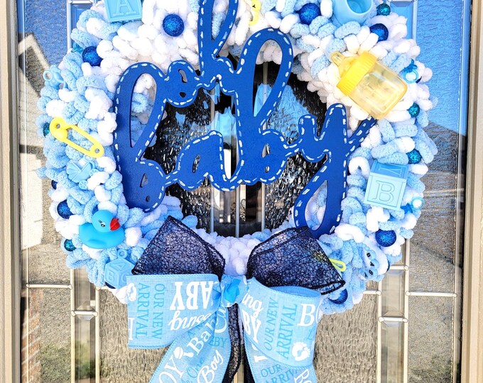 Baby Boy Wreath, Newborn Boy, It's a Boy Wreath, Baby Shower, Welcome ...