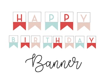 SALE Printable Birthday Party Banner happy Birthday Digital Vintage ...
