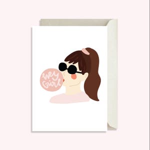 Hey Girl - Tarjeta imprimible- Tarjeta de amigo- Descarga digital- Descarga instantánea- Tarjeta de cumpleaños- Tarjeta para ella- PDF- Carta de mano- Ilustración