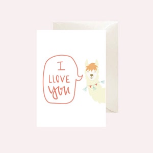 I LLove You - Cartão para impressão - Llama Valentine-Card for Him-Card for Her Instant Download-Digital Print-Hand Letter-Printable Art-PDF