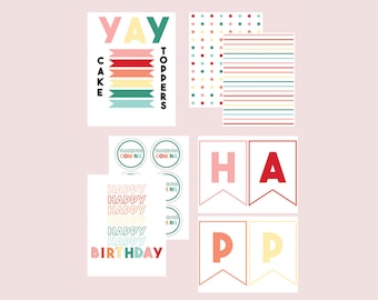 COLORFUL Birthday Decorations Package Printable, Happy Birthday Banner, Instant download, Girl Party, Birthday Party, Party Printable, PDF