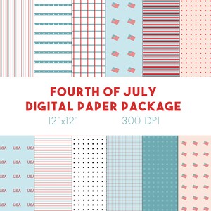 Fourth of July Digital Paper - Patriotic Paper - Printable Scrapbook Paper - Red White and Blue - Stars and Stripes - Flag - America