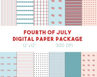 Papel Digital del 4 de Julio - Papel Patriótico - Papel Scrapbook imprimible - Rojo Blanco y Azul - Estrellas y Rayas - Bandera - América